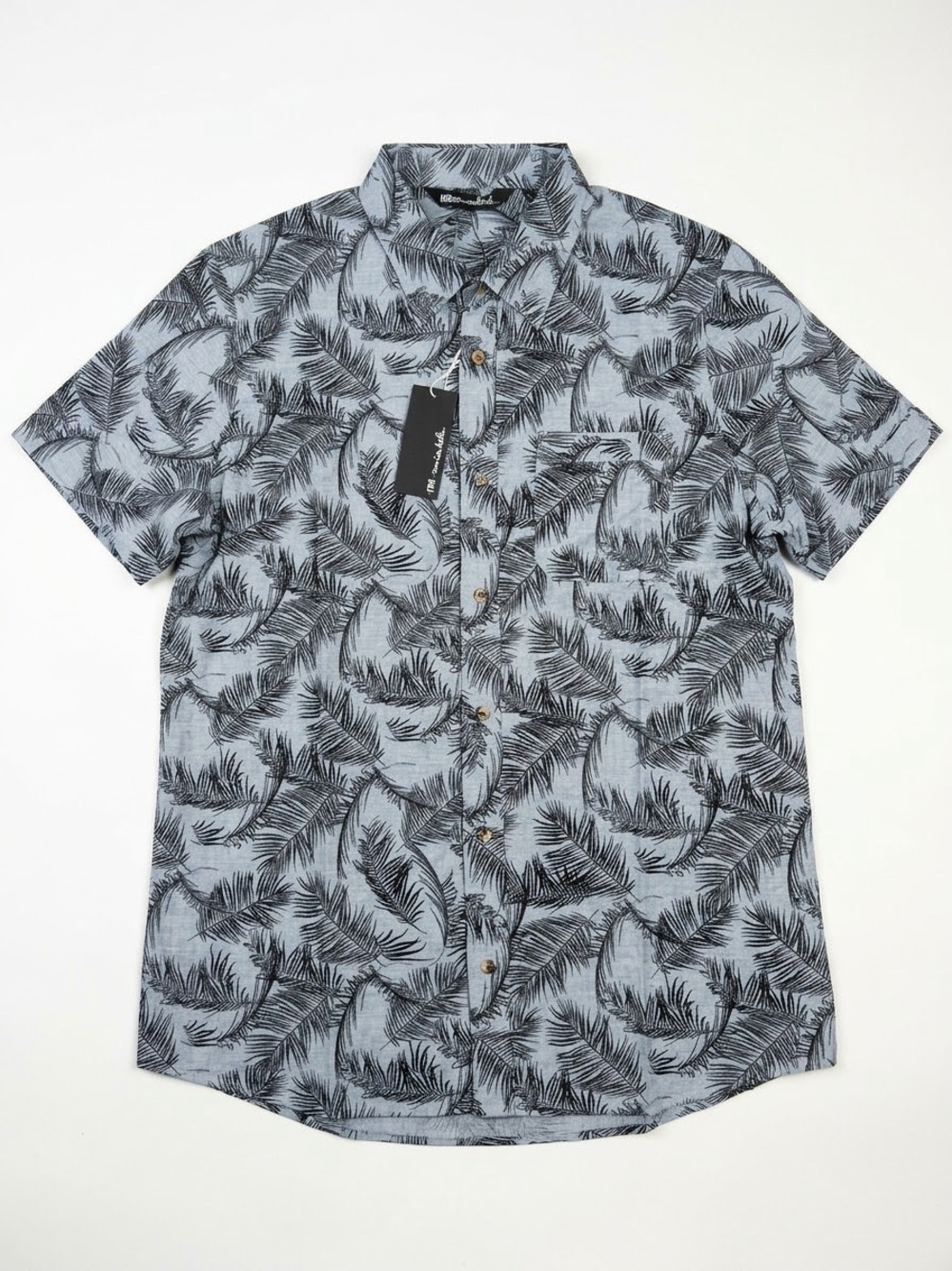 Travis Mathew Blue Short-Sleeve Palm Print Button-Down Shirt